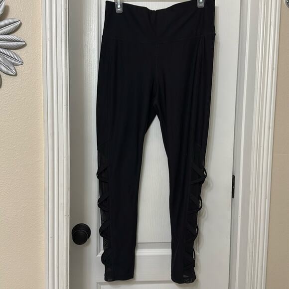 Xersion black leggings cross detail mesh waist key pocket size L - Picture 1 of 8